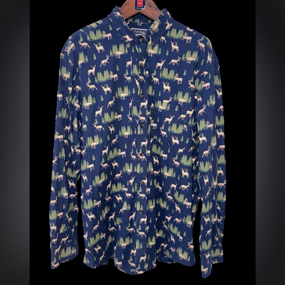 Vtg. Macy’s Club Room Deer Button Down Shirt Men’s Long Sleeve Forest Buck XXL